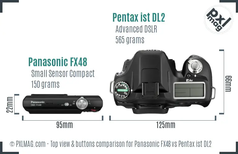 Panasonic FX48 vs Pentax ist DL2 top view buttons comparison