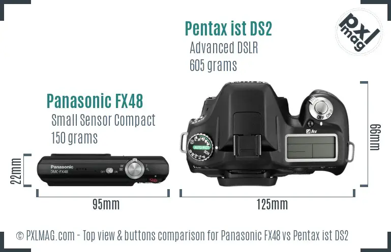 Panasonic FX48 vs Pentax ist DS2 top view buttons comparison