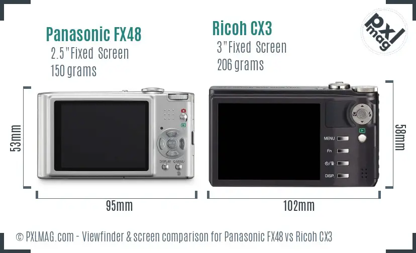 Panasonic FX48 vs Ricoh CX3 Screen and Viewfinder comparison