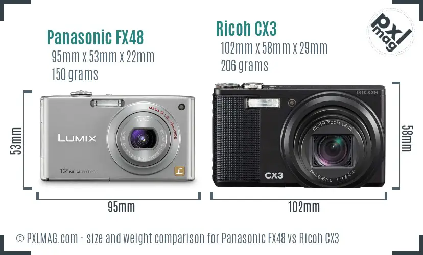 Panasonic FX48 vs Ricoh CX3 size comparison