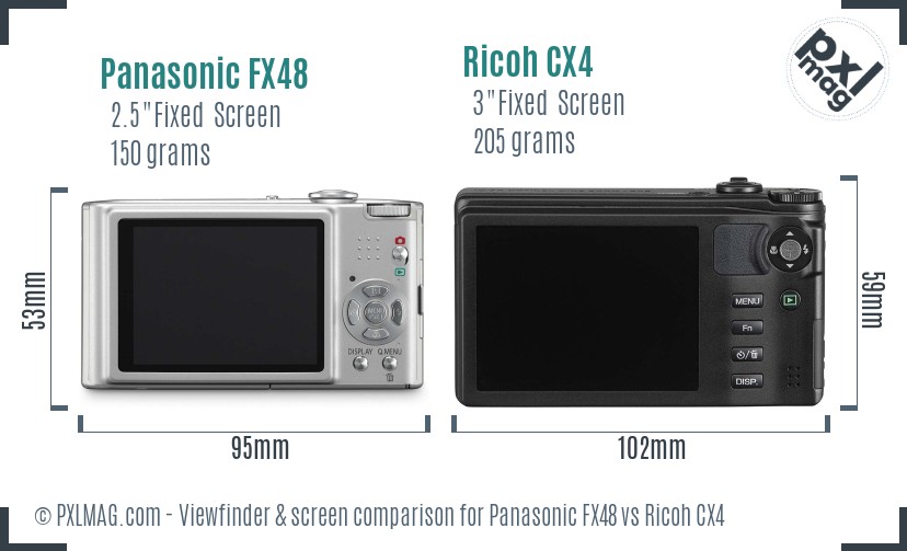 Panasonic FX48 vs Ricoh CX4 Screen and Viewfinder comparison