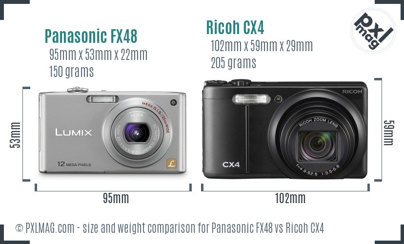 Panasonic FX48 vs Ricoh CX4 size comparison