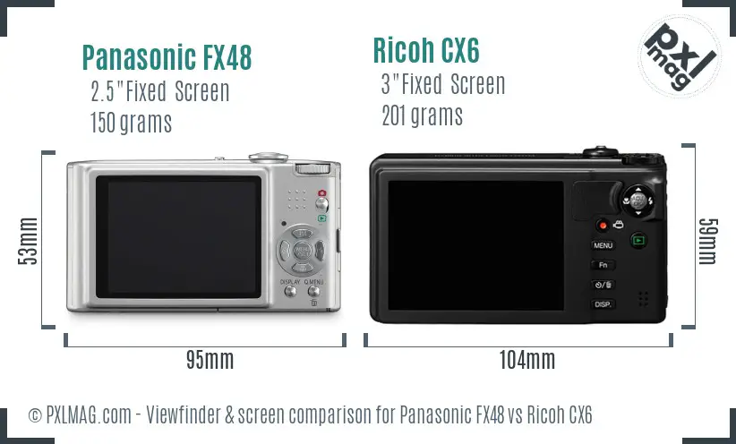 Panasonic FX48 vs Ricoh CX6 Screen and Viewfinder comparison