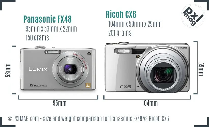 Panasonic FX48 vs Ricoh CX6 size comparison