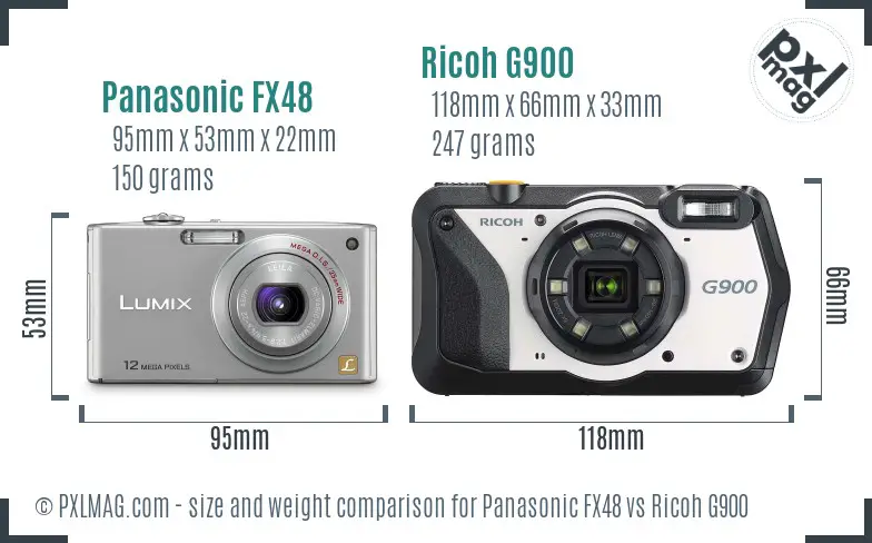 Panasonic FX48 vs Ricoh G900 size comparison