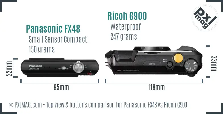 Panasonic FX48 vs Ricoh G900 top view buttons comparison