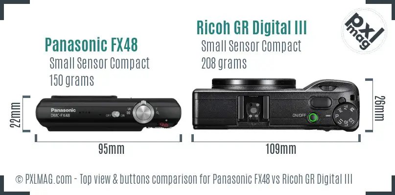 Panasonic FX48 vs Ricoh GR Digital III top view buttons comparison Panasonic FX48 vs Ricoh GR Digital III top view buttons comparison