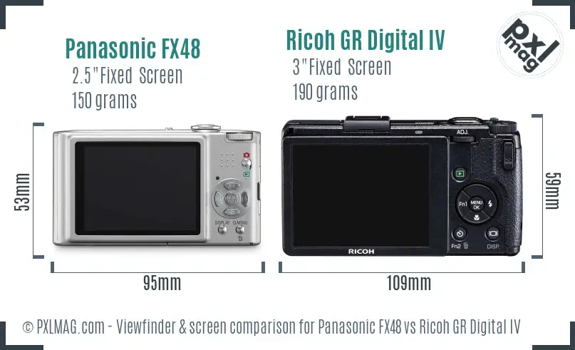 Panasonic FX48 vs Ricoh GR Digital IV Screen and Viewfinder comparison