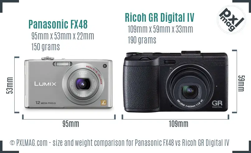 Panasonic FX48 vs Ricoh GR Digital IV size comparison