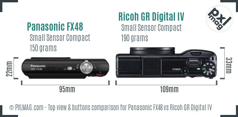 Panasonic FX48 vs Ricoh GR Digital IV top view buttons comparison