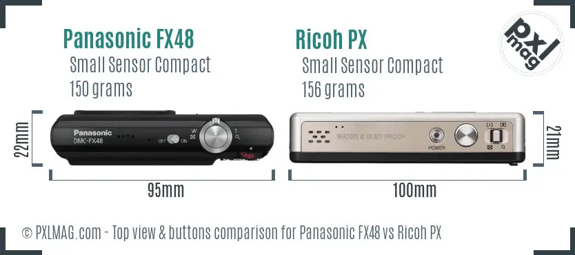 Panasonic FX48 vs Ricoh PX top view buttons comparison Panasonic FX48 vs Ricoh PX top view buttons comparison