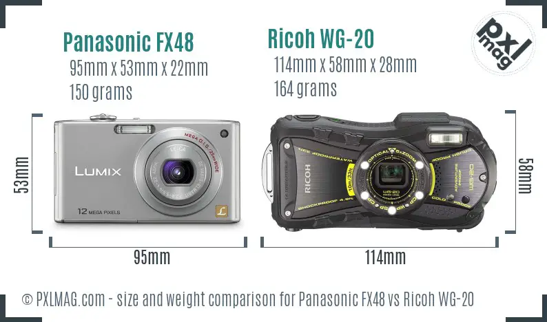 Panasonic FX48 vs Ricoh WG-20 size comparison