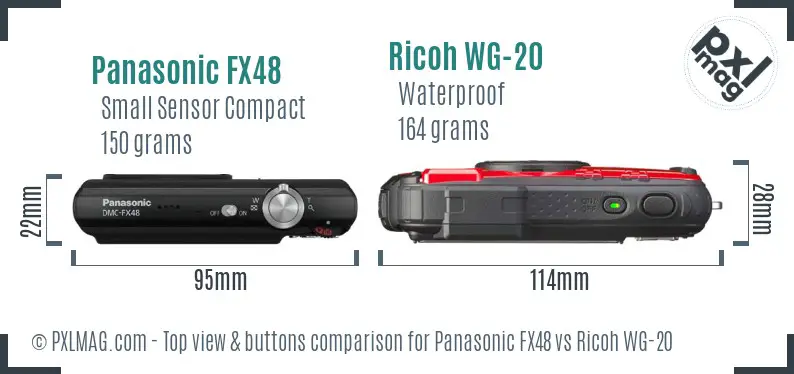 Panasonic FX48 vs Ricoh WG-20 top view buttons comparison