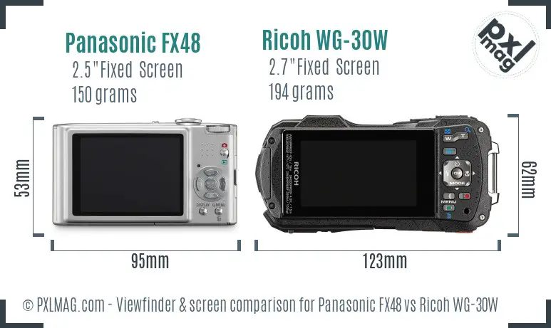 Panasonic FX48 vs Ricoh WG-30W Screen and Viewfinder comparison