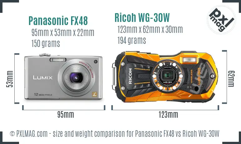 Panasonic FX48 vs Ricoh WG-30W size comparison