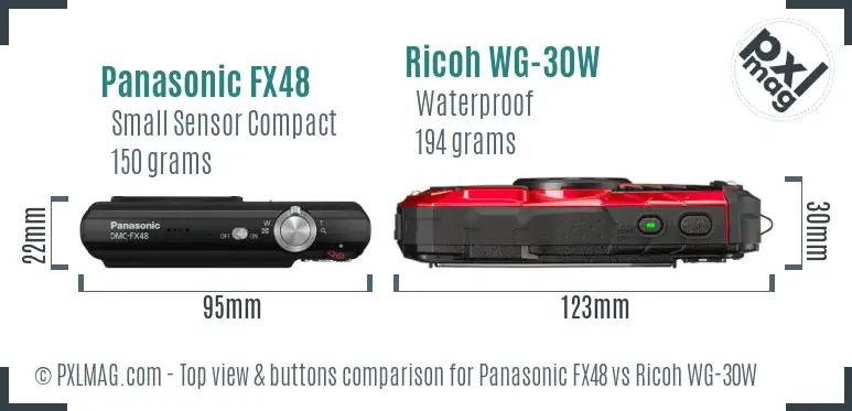 Panasonic FX48 vs Ricoh WG-30W top view buttons comparison