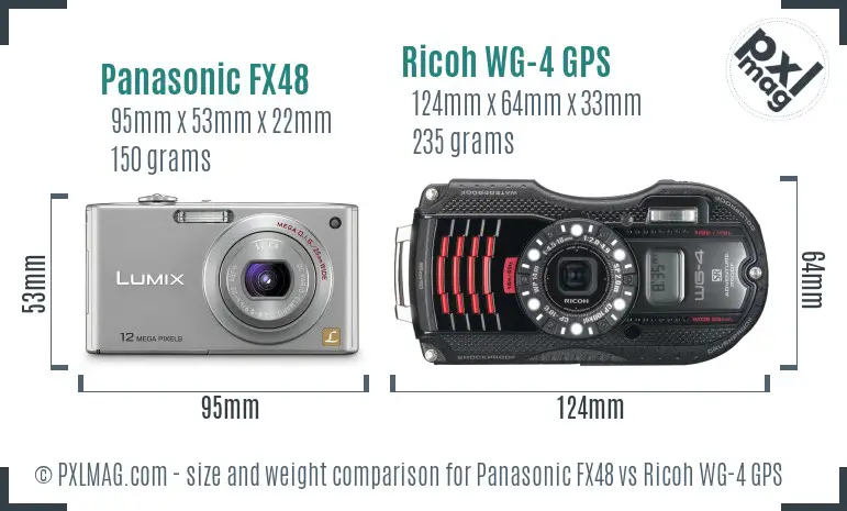 Panasonic FX48 vs Ricoh WG-4 GPS size comparison