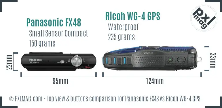 Panasonic FX48 vs Ricoh WG-4 GPS top view buttons comparison