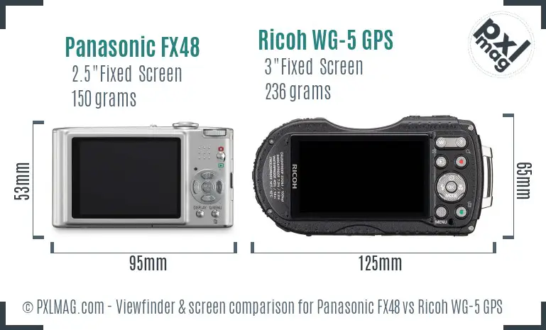 Panasonic FX48 vs Ricoh WG-5 GPS Screen and Viewfinder comparison