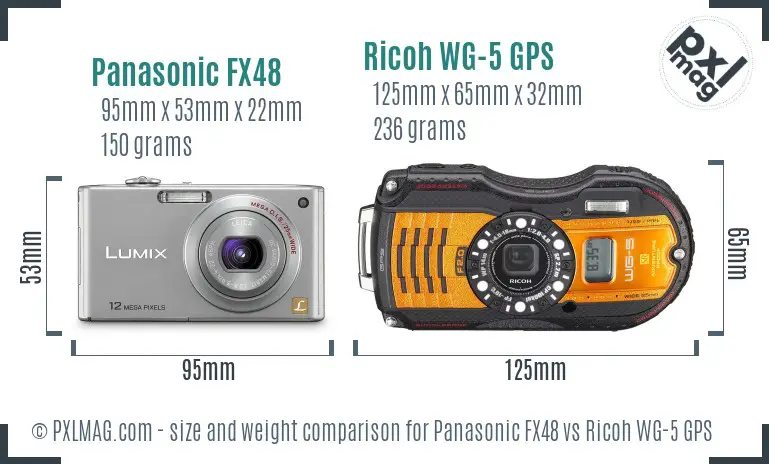 Panasonic FX48 vs Ricoh WG-5 GPS size comparison