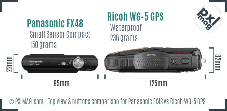 Panasonic FX48 vs Ricoh WG-5 GPS top view buttons comparison