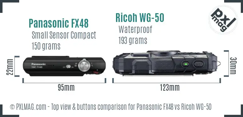 Panasonic FX48 vs Ricoh WG-50 top view buttons comparison