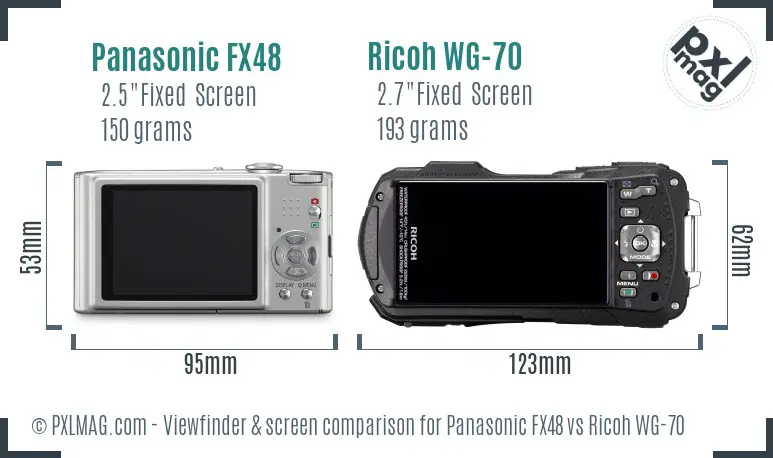 Panasonic FX48 vs Ricoh WG-70 Screen and Viewfinder comparison
