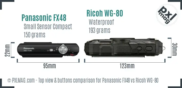 Panasonic FX48 vs Ricoh WG-80 top view buttons comparison Panasonic FX48 vs Ricoh WG-80 top view buttons comparison