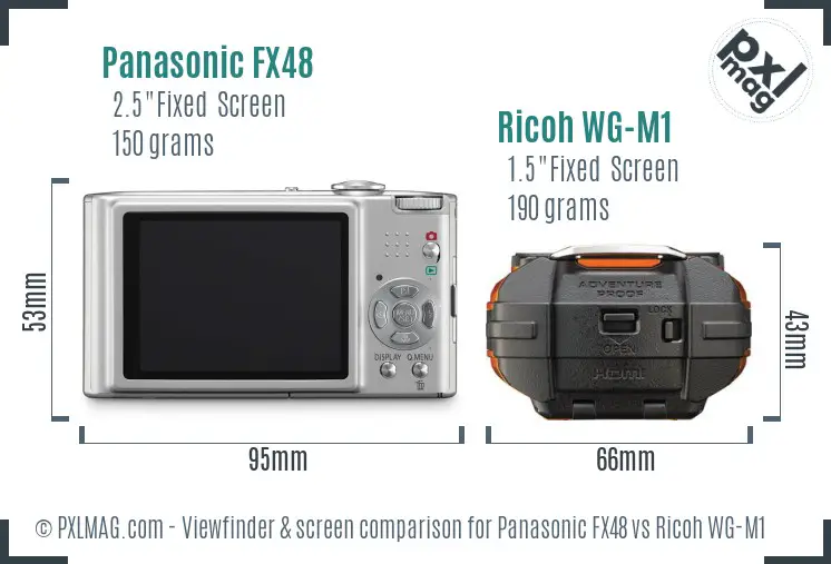 Panasonic FX48 vs Ricoh WG-M1 Screen and Viewfinder comparison