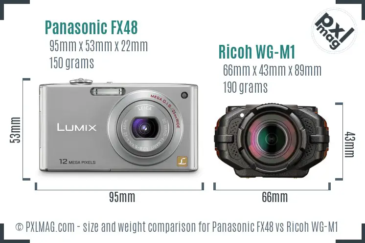 Panasonic FX48 vs Ricoh WG-M1 size comparison