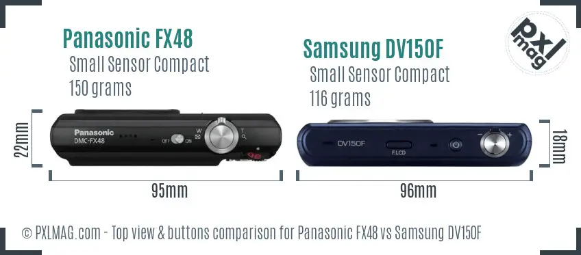 Panasonic FX48 vs Samsung DV150F top view buttons comparison