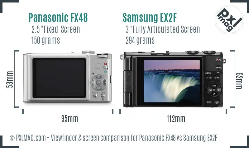 Panasonic FX48 vs Samsung EX2F Screen and Viewfinder comparison