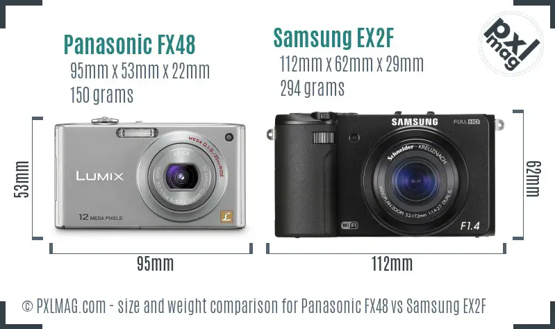 Panasonic FX48 vs Samsung EX2F size comparison