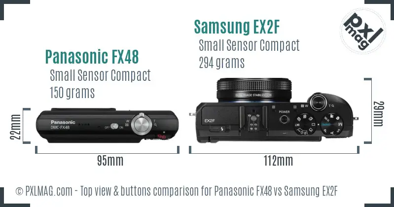 Panasonic FX48 vs Samsung EX2F top view buttons comparison