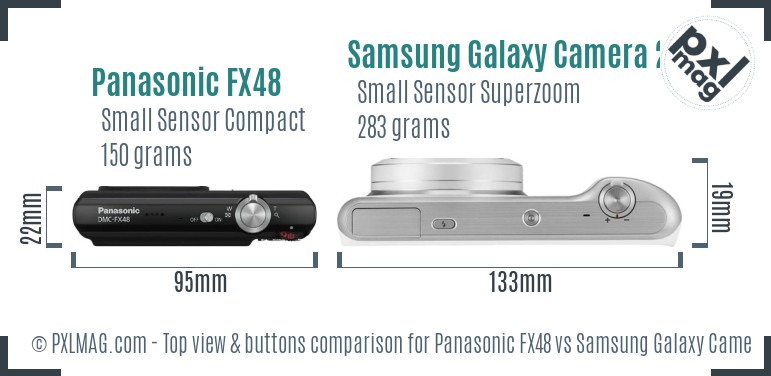 Panasonic FX48 vs Samsung Galaxy Camera 2 top view buttons comparison
