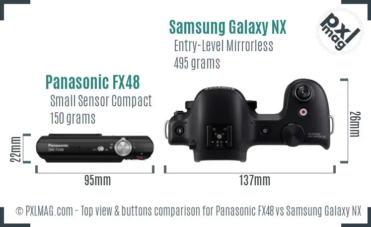 Panasonic FX48 vs Samsung Galaxy NX top view buttons comparison