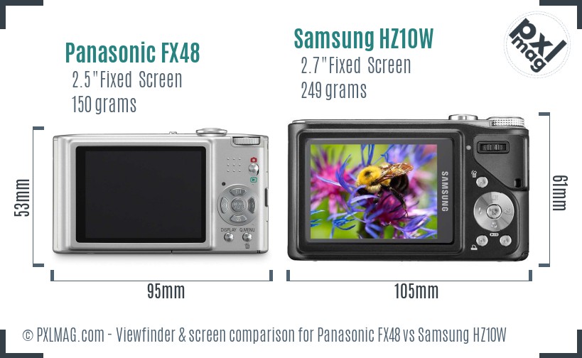 Panasonic FX48 vs Samsung HZ10W Screen and Viewfinder comparison