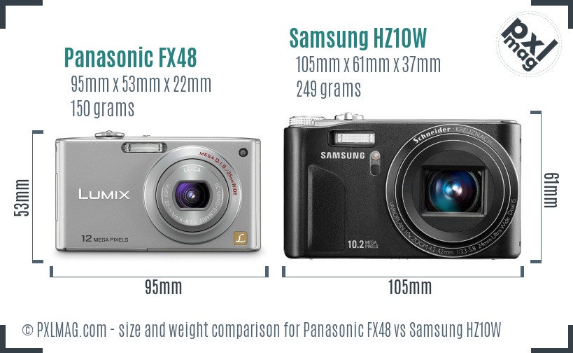 Panasonic FX48 vs Samsung HZ10W size comparison Panasonic FX48 vs Samsung HZ10W size comparison