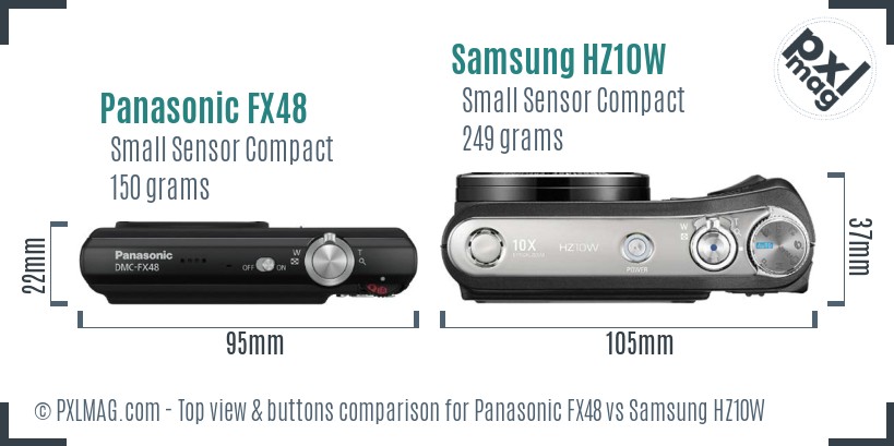 Panasonic FX48 vs Samsung HZ10W top view buttons comparison