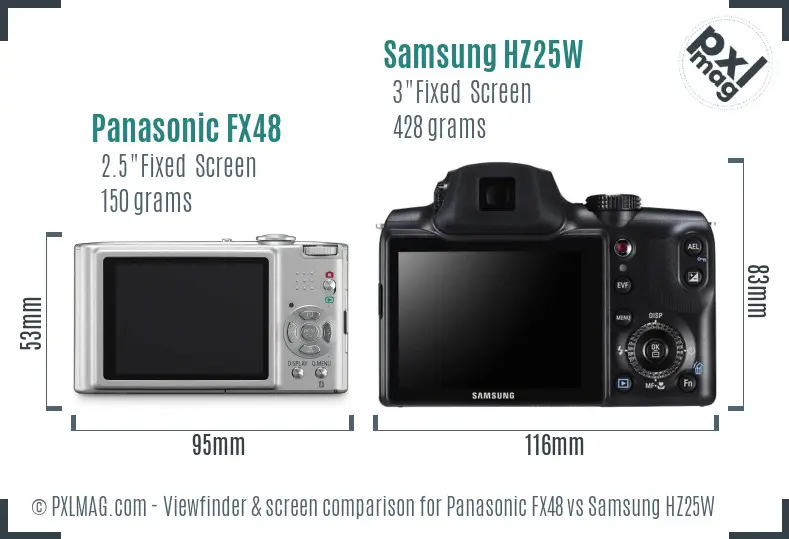 Panasonic FX48 vs Samsung HZ25W Screen and Viewfinder comparison