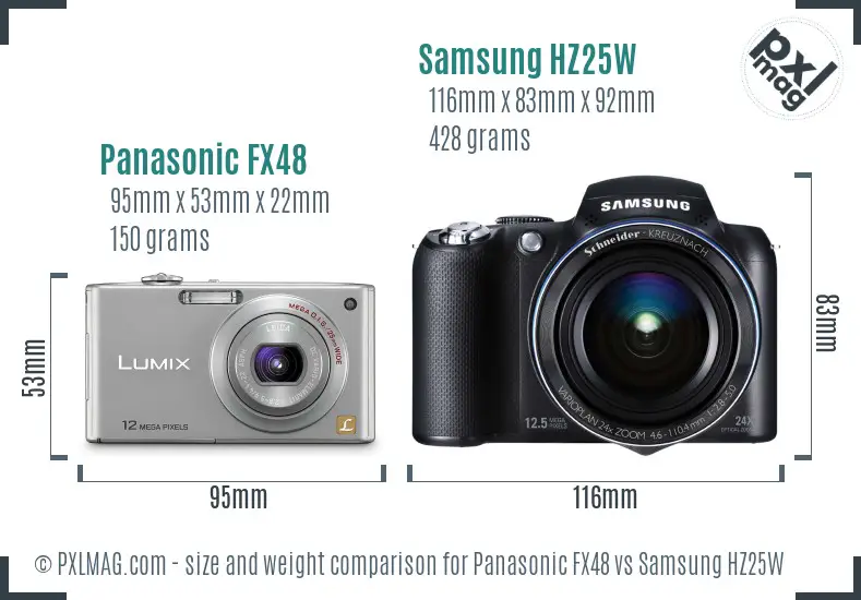 Panasonic FX48 vs Samsung HZ25W size comparison