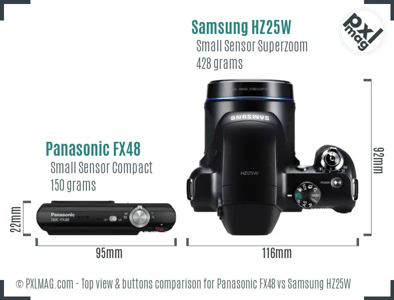 Panasonic FX48 vs Samsung HZ25W top view buttons comparison