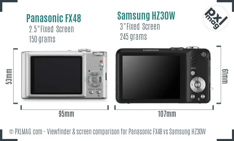 Panasonic FX48 vs Samsung HZ30W Screen and Viewfinder comparison