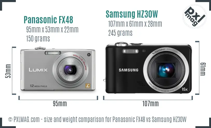 Panasonic FX48 vs Samsung HZ30W size comparison