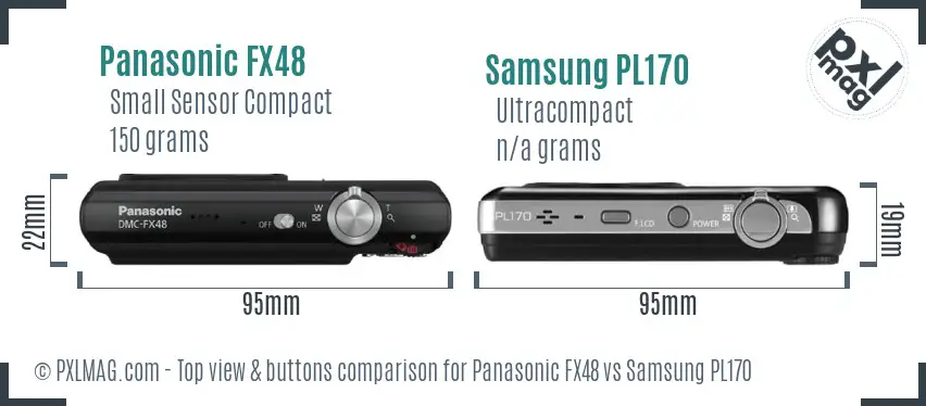 Panasonic FX48 vs Samsung PL170 top view buttons comparison