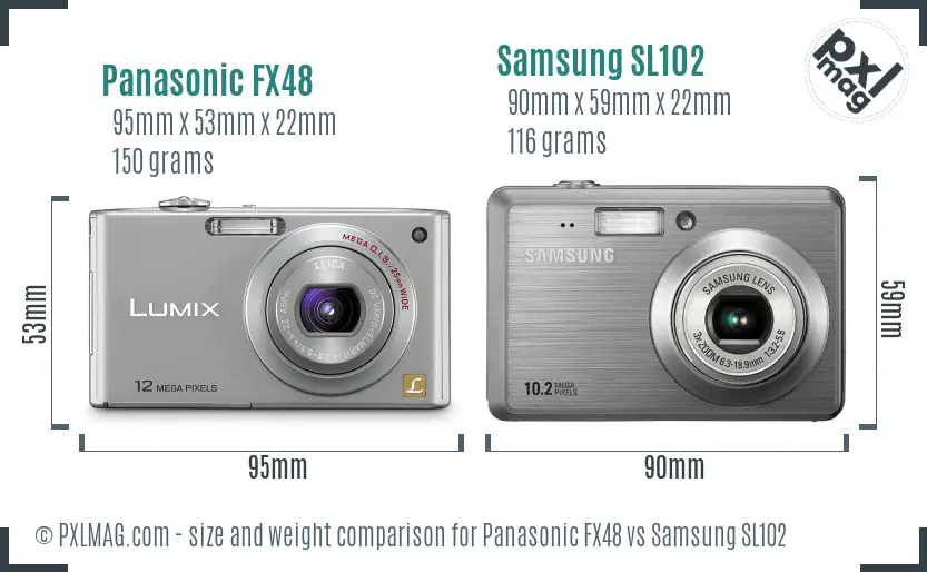 Panasonic FX48 vs Samsung SL102 size comparison