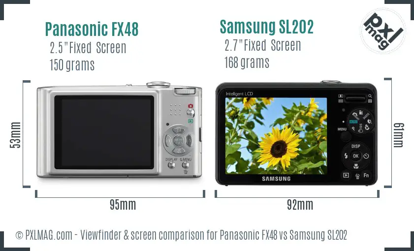 Panasonic FX48 vs Samsung SL202 Screen and Viewfinder comparison