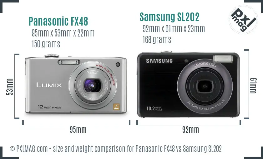 Panasonic FX48 vs Samsung SL202 size comparison