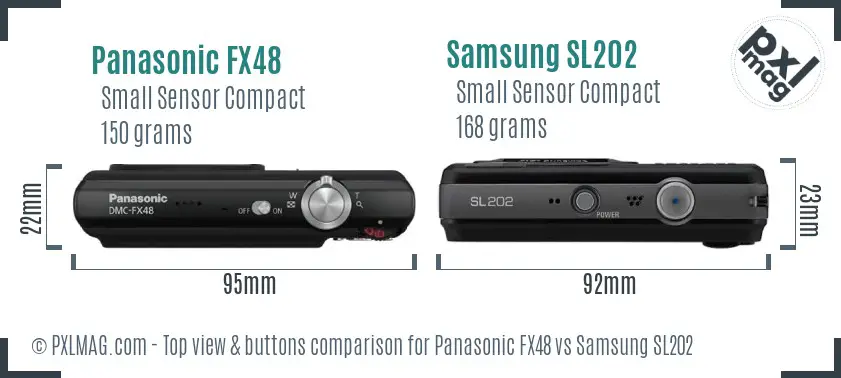 Panasonic FX48 vs Samsung SL202 top view buttons comparison