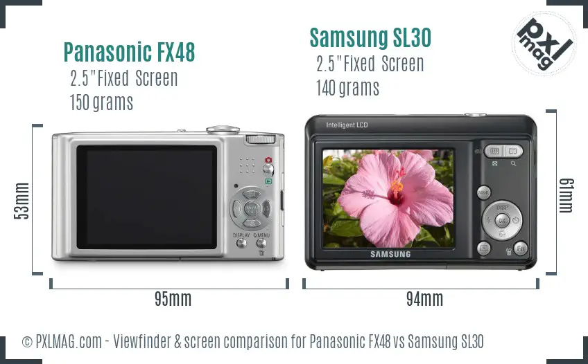 Panasonic FX48 vs Samsung SL30 Screen and Viewfinder comparison